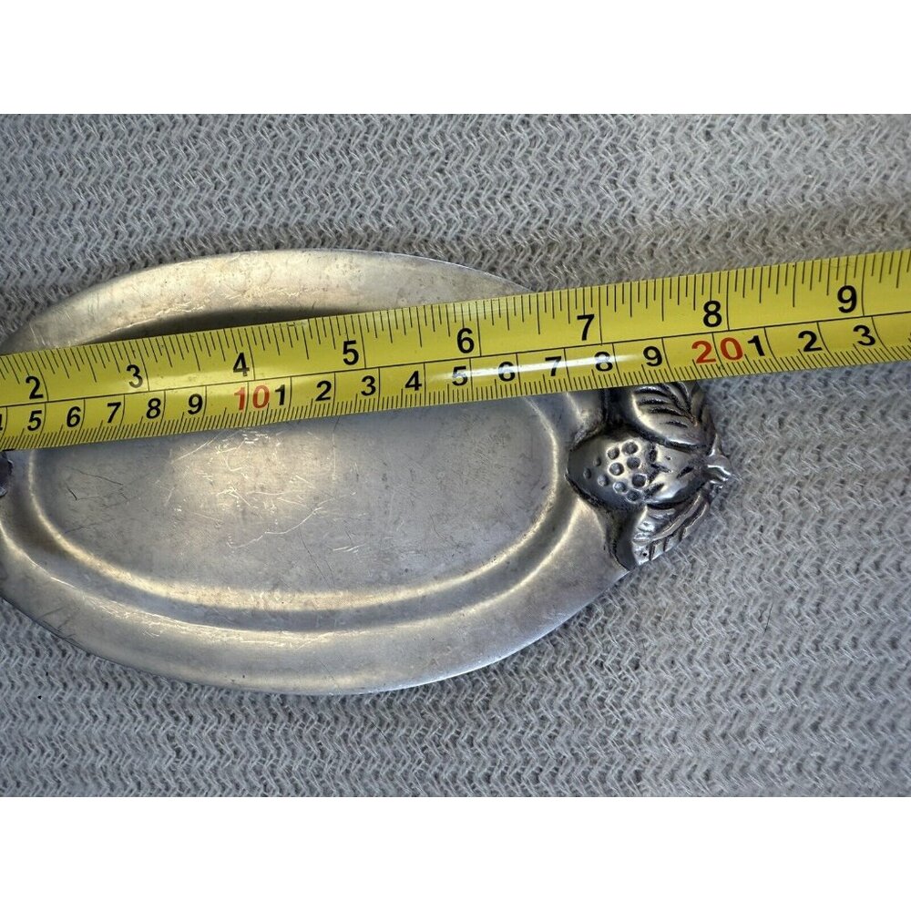 Holland Boone Polished Pewter Fruit Oval Tray Vintage Small Matte Finish Decor - Picture 4 of 6